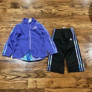 adidas Girls Purple Jacket with Black Track Pants - Iridescent Stripes